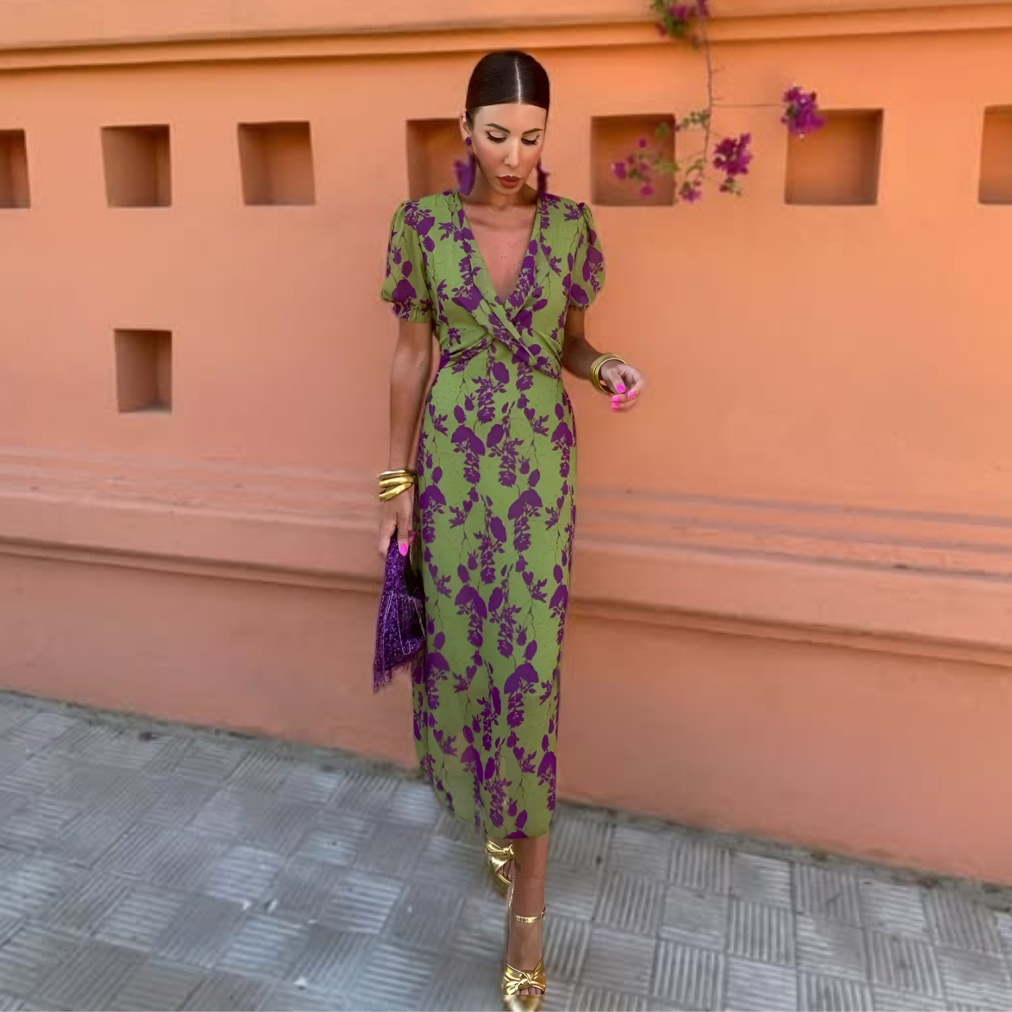 Gabriela • Vestido Midi Floral con Nudo Frontal