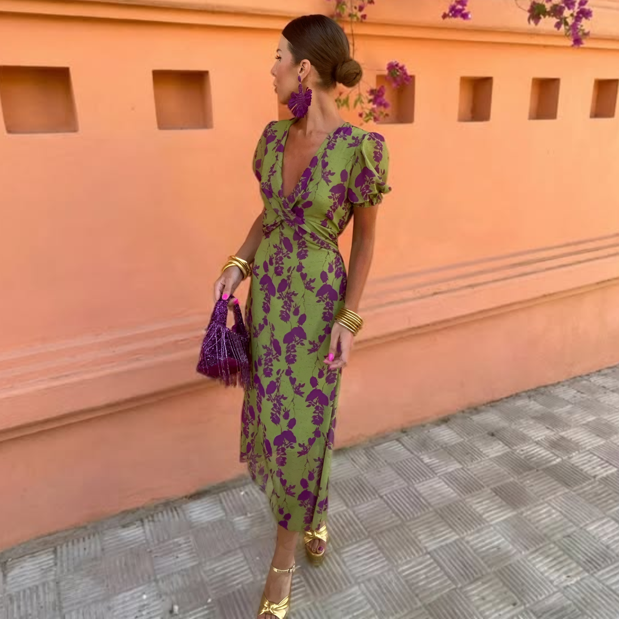 Gabriela • Vestido Midi Floral con Nudo Frontal