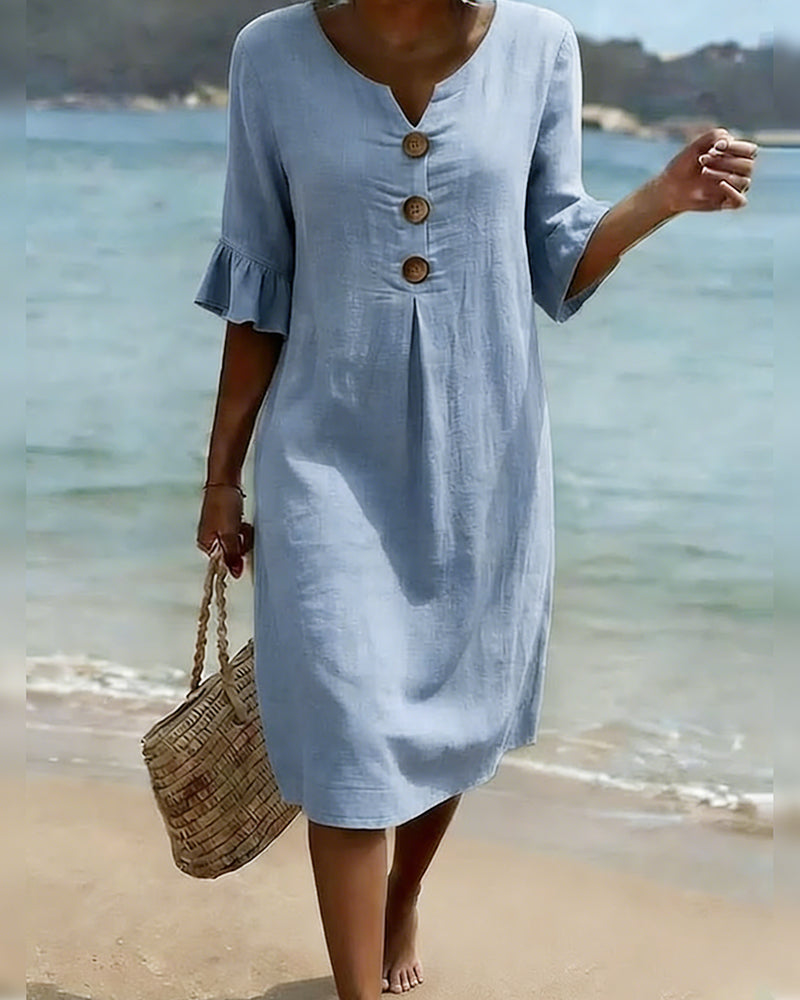 Paloma • Vestido Midi de Lino con Botones