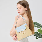 Celia • Borsa a Tracolla in Rafia con Patta Colorata