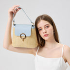 Celia • Borsa a Tracolla in Rafia con Patta Colorata