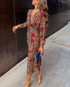 Miriam • Vestido Midi Estampado con Nudo Frontal
