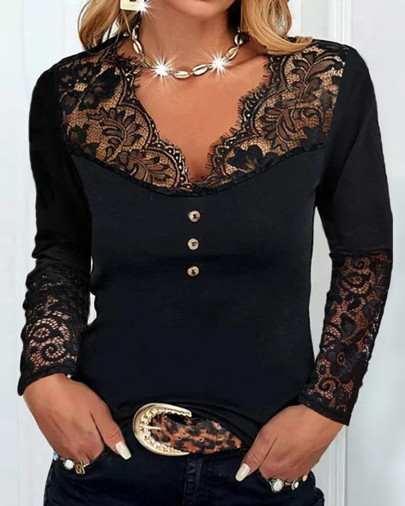 Lucía • Blusa a Maniche Lunghe con Dettagli in Pizzo