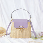 Celia • Borsa a Tracolla in Rafia con Patta Colorata