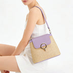 Celia • Borsa a Tracolla in Rafia con Patta Colorata