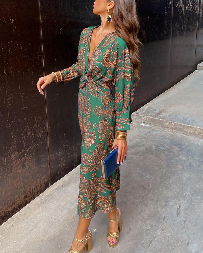Miriam • Vestido Midi Estampado con Nudo Frontal