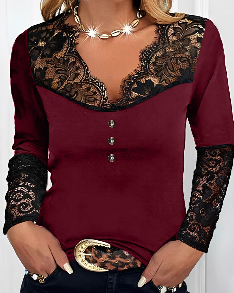 Lucía • Blusa a Maniche Lunghe con Dettagli in Pizzo