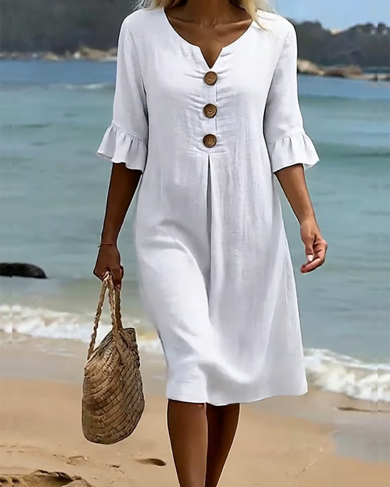 Paloma • Vestido Midi de Lino con Botones