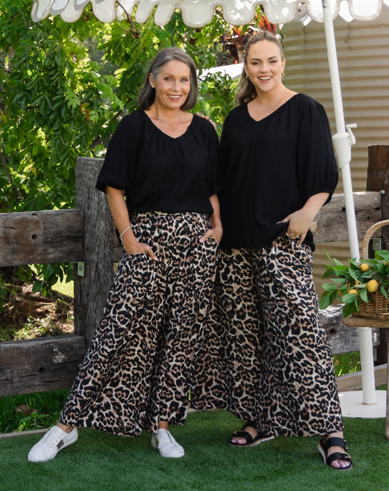 Leonor • Pantalón Ancho de Leopardo con Cintura Elástica
