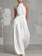 Zoltán • Mono blanco elegante sin mangas con escote halter