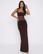 Brunilda • Abito lungo con pannello in pizzo e cut-out in vita