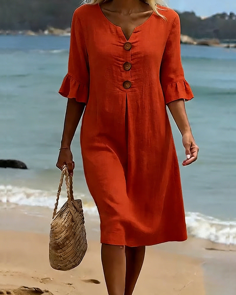 Paloma • Vestido Midi de Lino con Botones