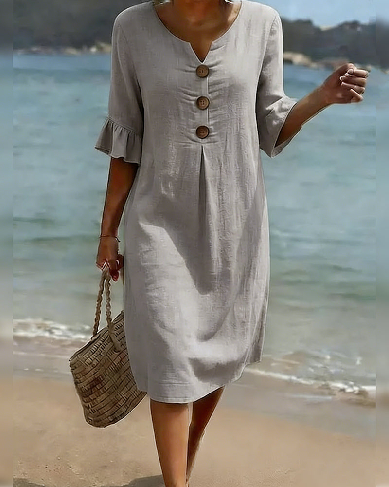 Paloma • Vestido Midi de Lino con Botones