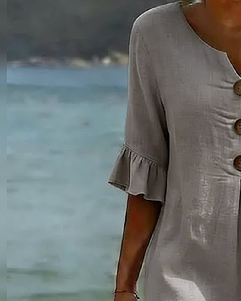 Paloma • Abito midi in lino con bottoni