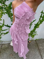 Sofía • Vestido Largo Asimétrico con Volados