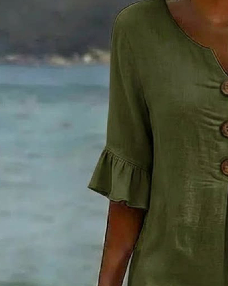 Paloma • Abito midi in lino con bottoni