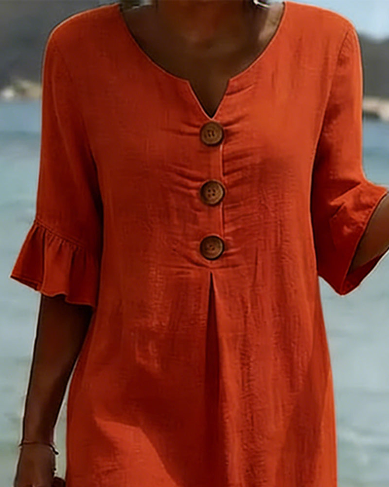 Paloma • Abito midi in lino con bottoni