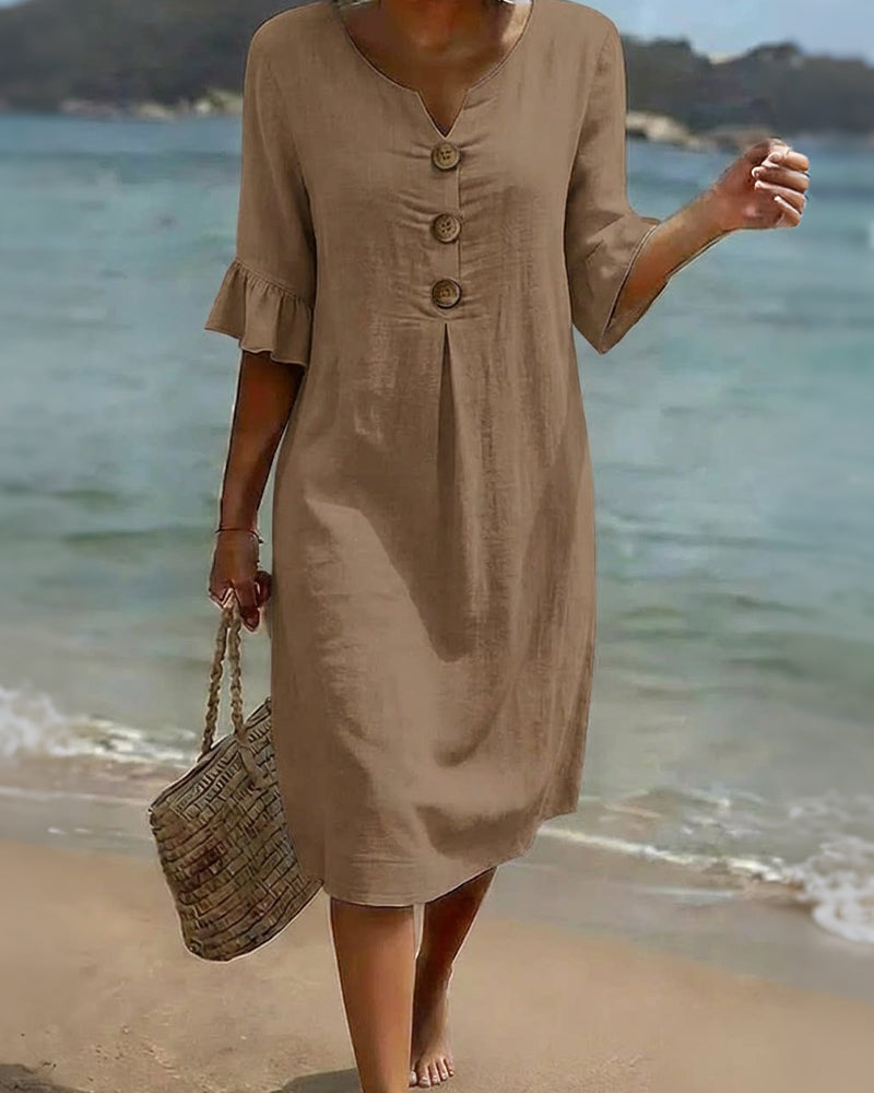 Paloma • Vestido Midi de Lino con Botones