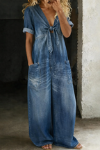 Solmira • Tuta in Jeans con Nodo Frontale e Scollo a V