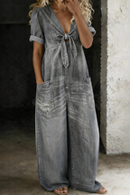 Solmira • Tuta in Jeans con Nodo Frontale e Scollo a V