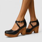 Teresa • Elegantes zapatos de cuña con puntera cerrada y correa al tobillo