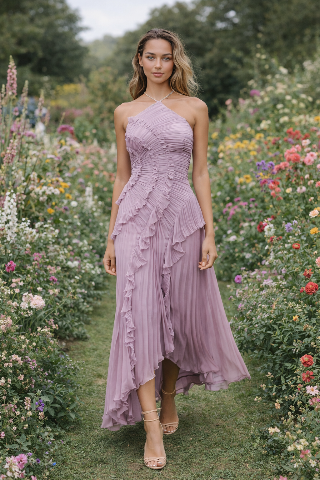 Sofía • Vestido Largo Asimétrico con Volados