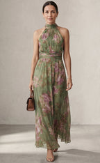 Elena • Vestido Largo Floral con Cuello Halter