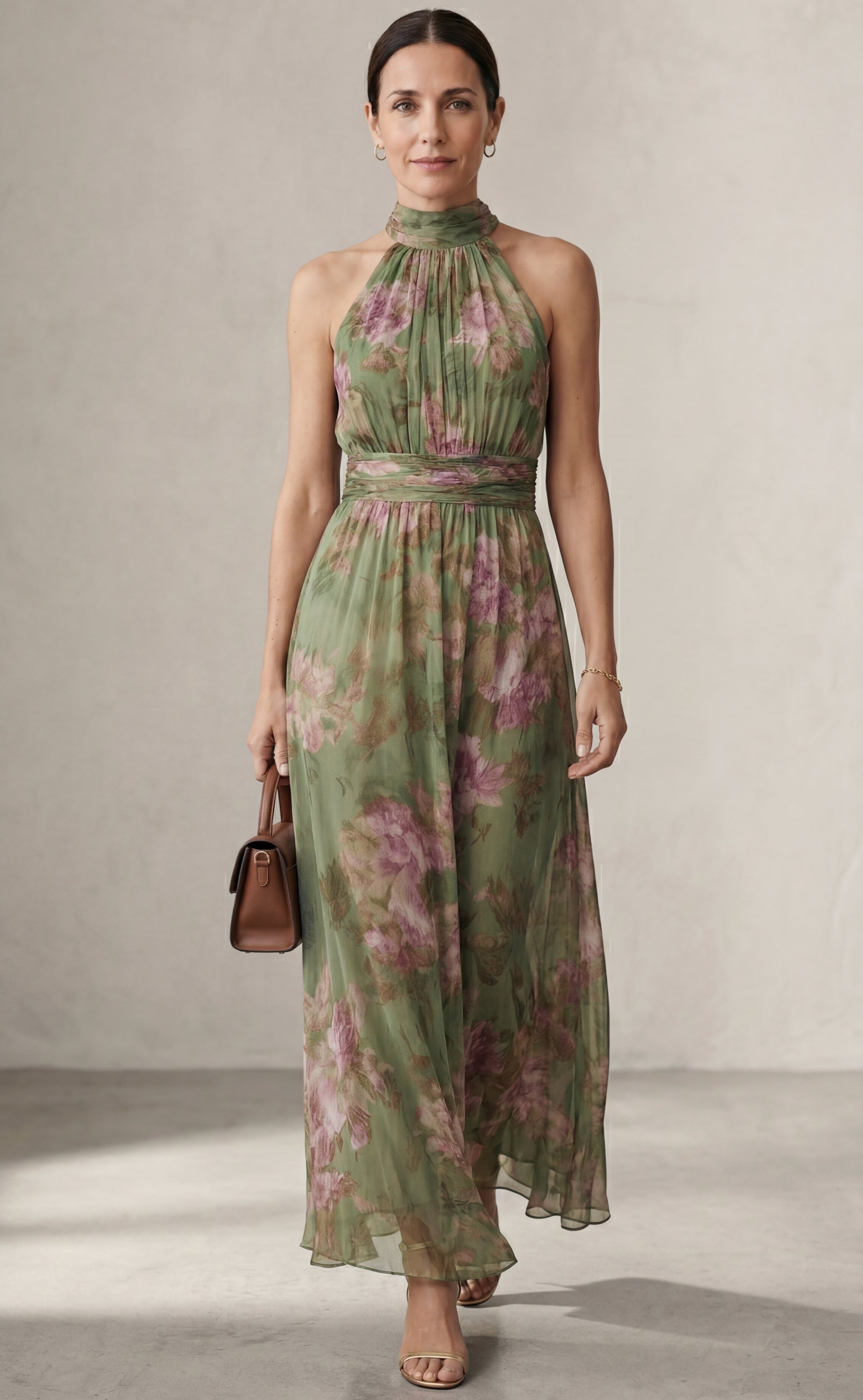 Elena • Vestido Largo Floral con Cuello Halter