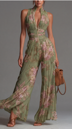 Sófia • Mono de gasa plisada con estampado floral
