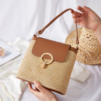 Celia • Borsa a Tracolla in Rafia con Patta Colorata