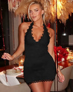 Aria • Vestido Corto de Encaje con Escote Halter