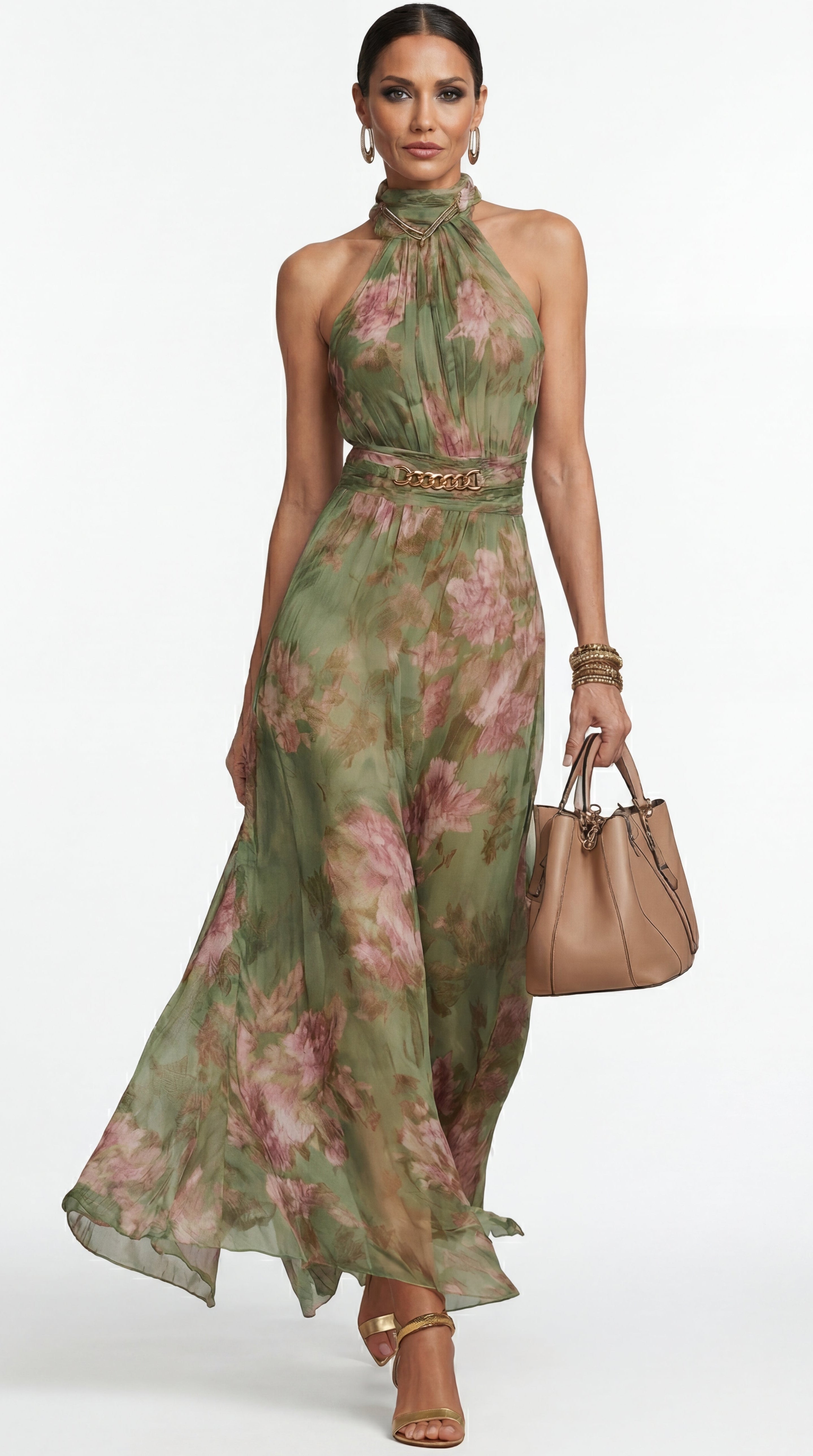 Elena • Vestido Largo Floral con Cuello Halter