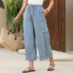 Pantalones ligeros de corte ancho a rayas, con cintura elástica y cordón ajustable