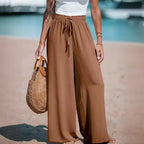 Pantalones ligeros de pierna ancha con cintura elástica