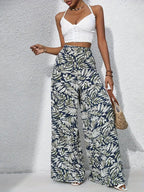 Pantalones anchos con estampado floral, ligeros y de cintura alta