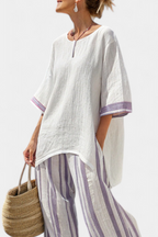 Allegra • Camiseta cómoda y pantalones de bambú a rayas