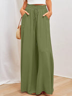 Pantalones pierna ancha con cintura elastica
