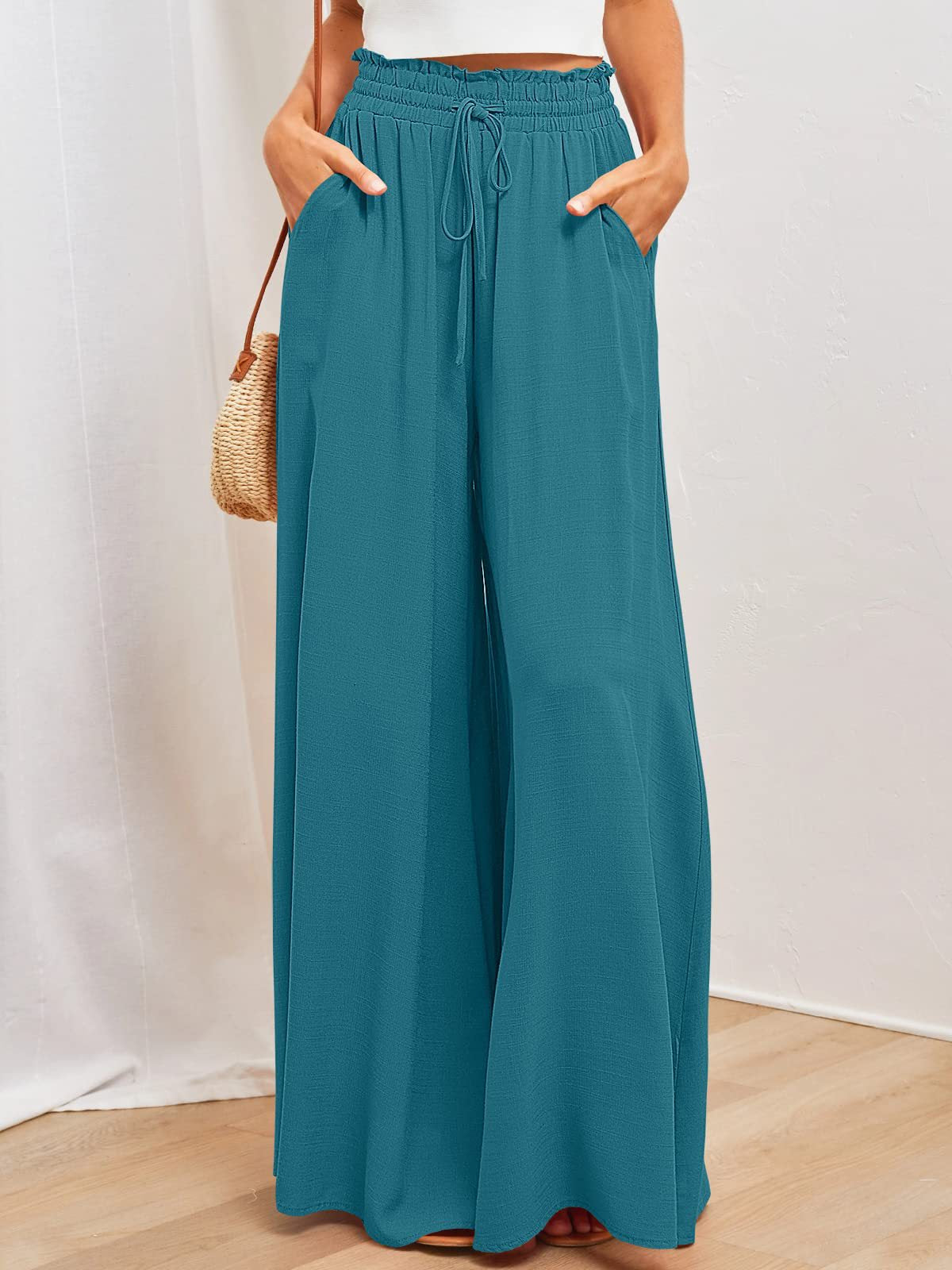 Pantalones pierna ancha con cintura elastica