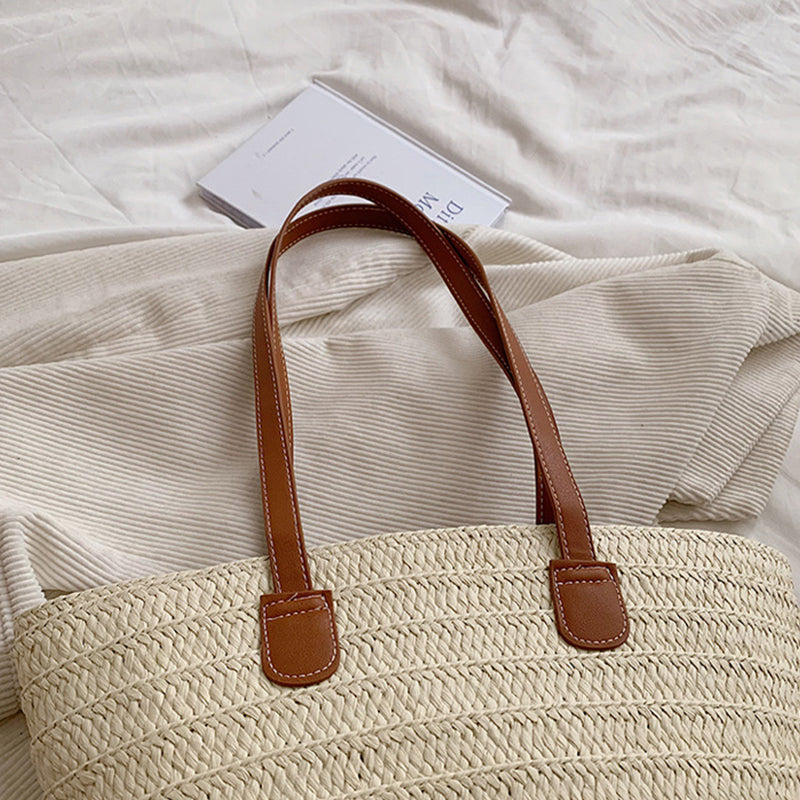 Bolso de Rafia con Asas de Cuero