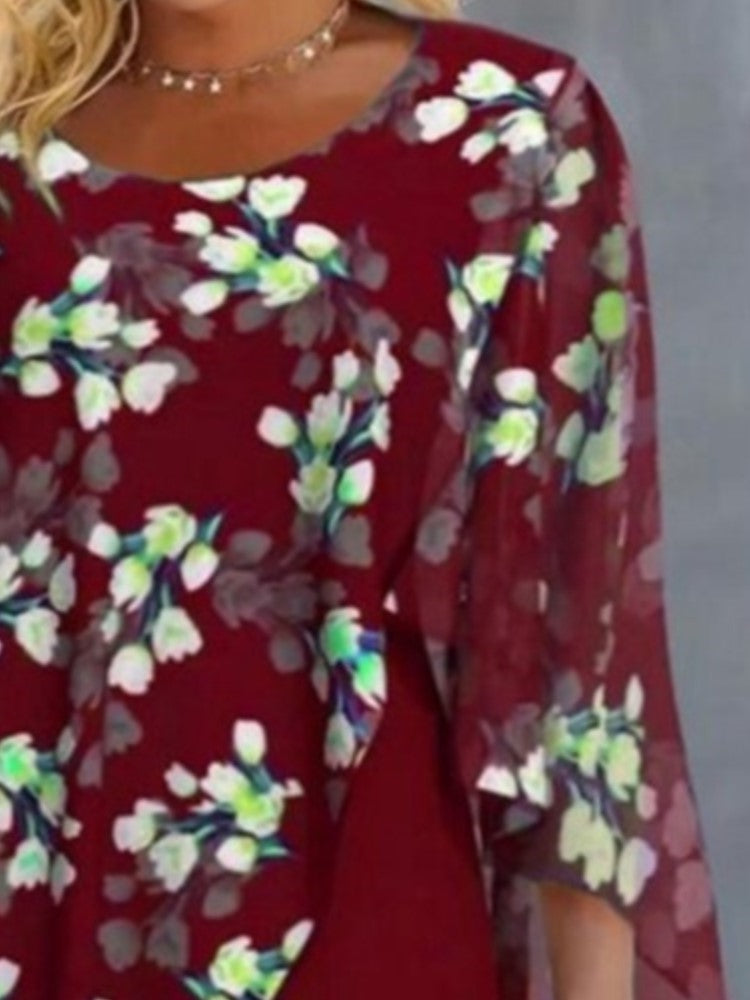 Marlen • Vestido Floral de Media Manga con Capa