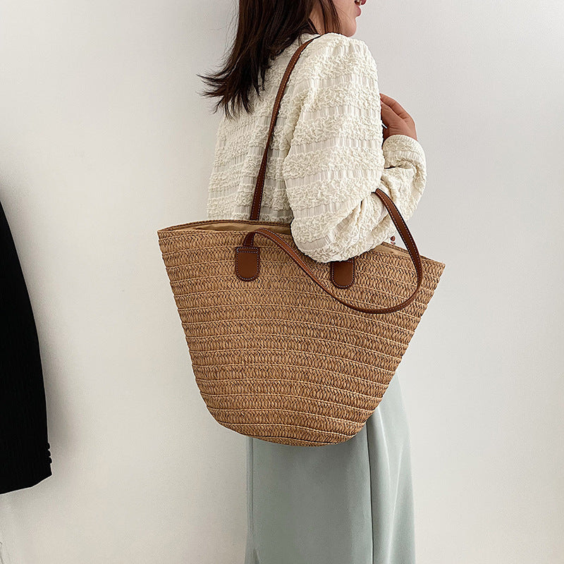 Bolso de Rafia con Asas de Cuero