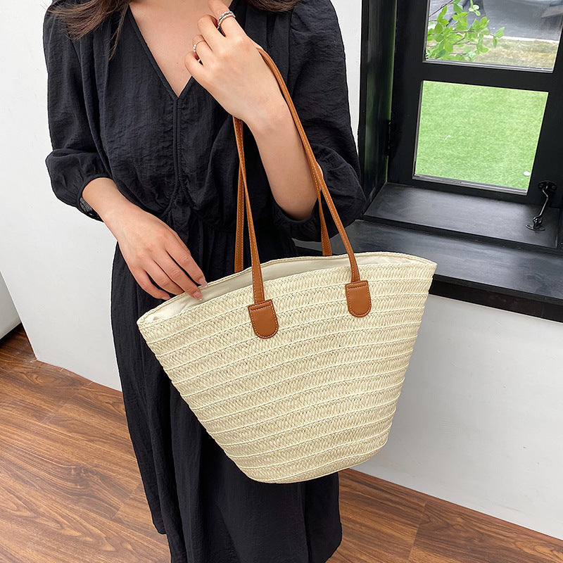 Bolso de Rafia con Asas de Cuero