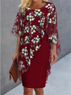 Marlen • Vestido Floral de Media Manga con Capa