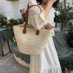 Bolso de Rafia con Asas de Cuero
