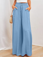 Pantalones pierna ancha con cintura elastica