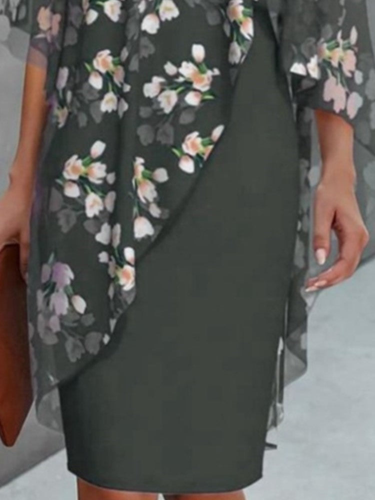 Marlen • Vestido Floral de Media Manga con Capa
