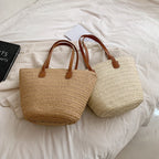 Bolso de Rafia con Asas de Cuero