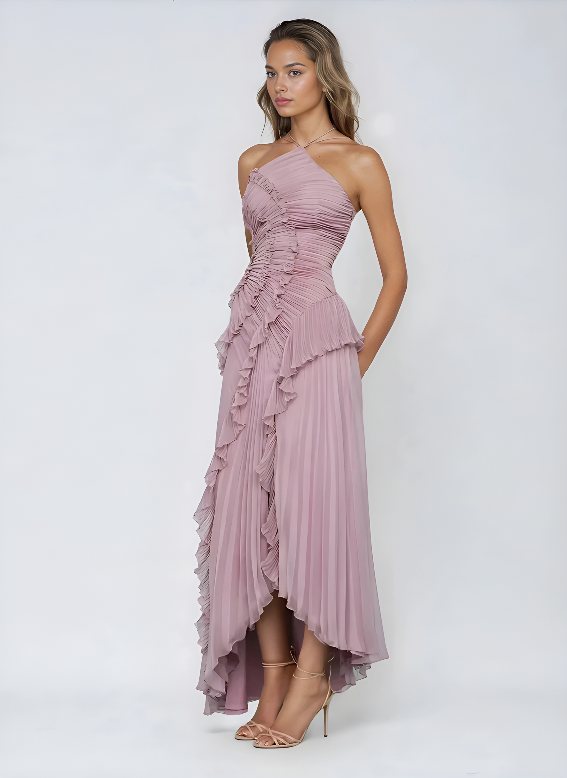 Sofía • Vestido Largo Asimétrico con Volados