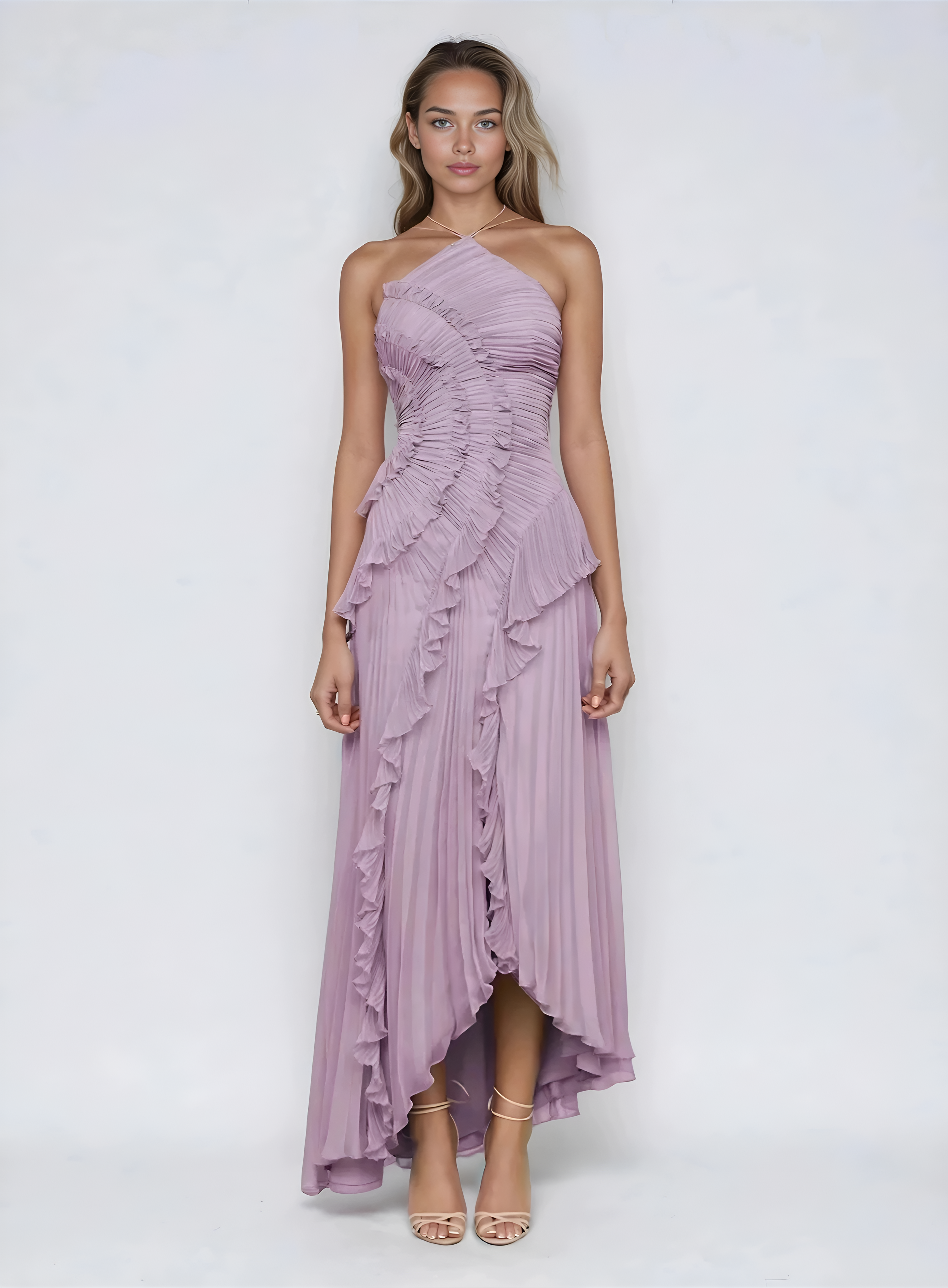 Sofía • Vestido Largo Asimétrico con Volados
