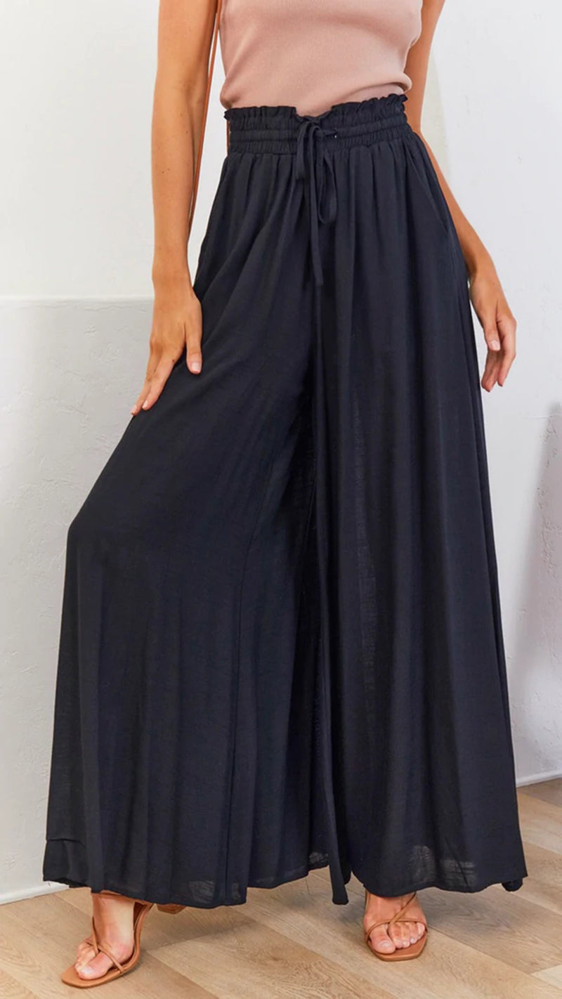 Pantalones pierna ancha con cintura elastica